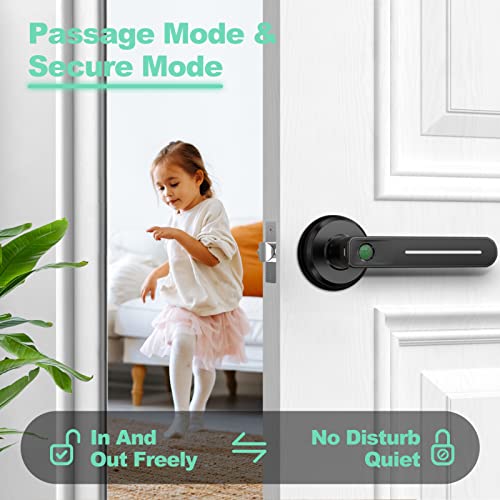 GeekTale Smart Door Handle Fingerprint Door Lock Door Levers Biometric Door Lock for Bedroom Office Apartment, Black