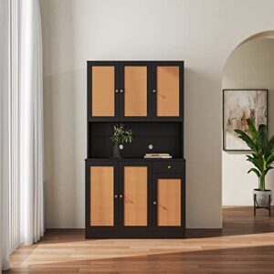 goohome 70.87" freestanding kitchen pantry, buffet sideboard wardrobe& kitchen 6-doors, 1-open shelves and 1-drawer, tall utility storage cabinet for bedroom, black