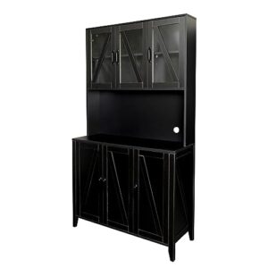 Goohome Large Freestanding Kitchen Pantry, Buffet Sideboard Wardrobe& Kitchen Glass Doors,Open Shelves and Drawer,Tall Utility Storage Cabinet for Living Room, Black