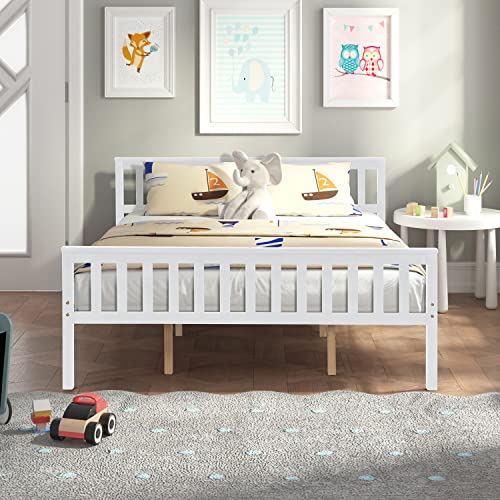 HAUSHECK Queen Size Bed Frame w/Headboard & Footboard, Platform Bed with 12" Under Storage Space, Wood Bedframe for Kids, Teen, Adults, No Box Spring Needed, Wooden Slats Support Mattress Foundation