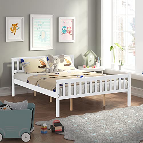 HAUSHECK Queen Size Bed Frame w/Headboard & Footboard, Platform Bed with 12" Under Storage Space, Wood Bedframe for Kids, Teen, Adults, No Box Spring Needed, Wooden Slats Support Mattress Foundation