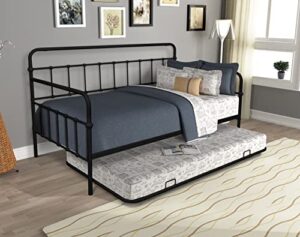 livavege twin daybed with trundle, multifunctional metal twin size platform bed frame sofa beds with headboard for kids/teens/adults, mattress foundation/space-saving/no box spring need