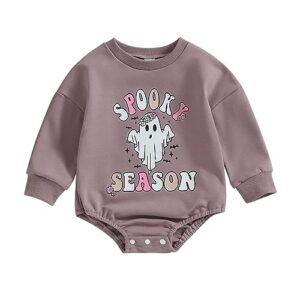 focusnorm halloween newborn baby girl outfit toddler ghost pumpkin sweatshirt romper long sleeve onesie infant fall clothes (ghost purple, 6-12 months)