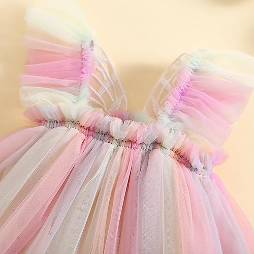 Infant Baby Girl Rompers Dress Embroidery Butterfly Wing Fly Sleeve Rainbow Tulle Skirt Jumpsuits Baby Bodysuits (Colorful Purple, 12-18 Months)