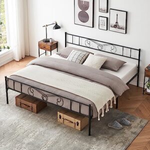 GAOMON Black Bed Frame Platform with Headboard and Footboard,Metal Platform Bed Frame，No Box Spring Needed,Under Bed Storage Space,Mattress Foundation,Simple Assembly,Modern Style,King Size