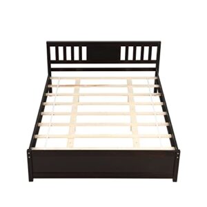 Prohon Queen Size Platform Bed Frame with Horizontal Strip Design Headboard, Strong Wooden Slat Support with Large Underbed Storage Space, Simple Style Bedframe for Kids, Teen, Adults, Espresso