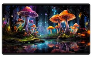 edgfrtoio playmat 24" x 14" game mats tabletop magic for mtg/tcg cards, trading card game playing stitched play mats commander deck gaming desk mat card gameplay mats, magic mushroom enchanted forest