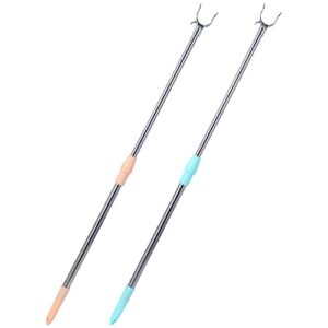 2pcs Clothes Pole Clothing Hook Pole Retractable Long Pole Clothes Drying Stick Washing line Prop extendable Reaching Stick Reach Closet Pole Aluminum Clothes Fork Household