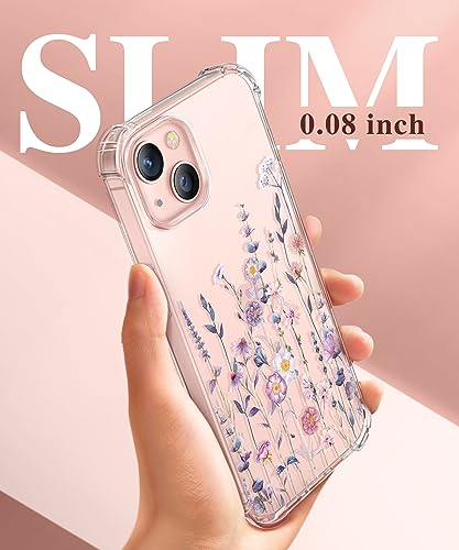 GVIEWIN Designed for iPhone 13 Case 6.1 Inch, with Tempered Glass Screen Protector + Camera Lens Protector Clear Flower Soft & Flexible Shockproof Floral Women Phone Cover (Floratopia/Colorful)