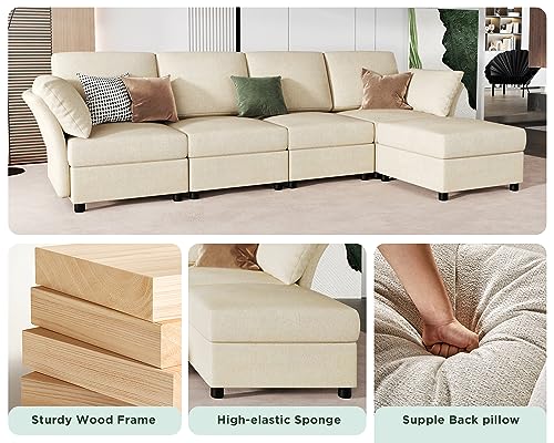 VanAcc Sectional Couch 7 Seats, Modular Sectional Sofa, Convertible Sofa in U Shape with Ottomans, Reversible Sofa Couch for Living Room, Beige Chenille