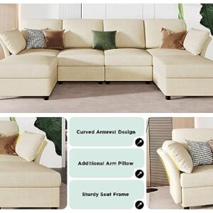 VanAcc Sectional Couch 7 Seats, Modular Sectional Sofa, Convertible Sofa in U Shape with Ottomans, Reversible Sofa Couch for Living Room, Beige Chenille