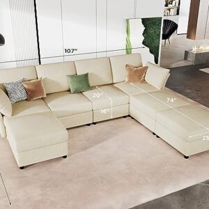 VanAcc Sectional Couch 7 Seats, Modular Sectional Sofa, Convertible Sofa in U Shape with Ottomans, Reversible Sofa Couch for Living Room, Beige Chenille