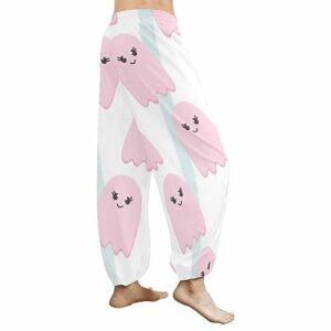 InterestPrint Halloween Pattern of Flying Ghosts Women's Dance Harem Pants S-ummer Baggy Slacks Drawstring Lounge Harem Pants with Pockets S