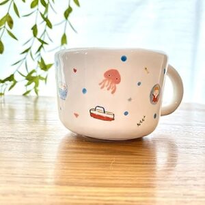 Ponyo Ghibli style cup white porcelain Handmade ceramic cup, Hand-painted mug, Unique Surprise gift for Christmas or Birthday. Dishwasher and Microwave safe