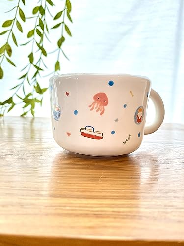 Ponyo Ghibli style cup white porcelain Handmade ceramic cup, Hand-painted mug, Unique Surprise gift for Christmas or Birthday. Dishwasher and Microwave safe