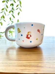 ponyo ghibli style cup white porcelain handmade ceramic cup, hand-painted mug, unique surprise gift for christmas or birthday. dishwasher and microwave safe