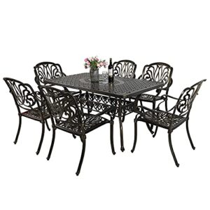 vivijason 7 pieces cast aluminum outdoor furniture dining set, include 6 chairs and a rectangle table with 2" umbrella hole, patio conversation set for lawn garden porch