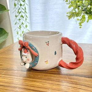 Christmas and the santa cat cup. Handmade ceramic cup, Hand-painted mug, Unique Surprise gift for Christmas or Birthday. Dishwasher and Microwave safe