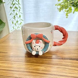 Christmas and the santa cat cup. Handmade ceramic cup, Hand-painted mug, Unique Surprise gift for Christmas or Birthday. Dishwasher and Microwave safe