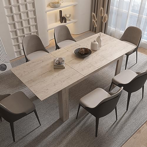 5-7.2FT Extendable Dining Room Table for 8-10, Modern Rectangular Expandable Transfomer Dining Room Table for Space-Saving Kitchen Small Space (Oak)