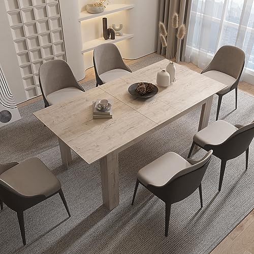 5-7.2FT Extendable Dining Room Table for 8-10, Modern Rectangular Expandable Transfomer Dining Room Table for Space-Saving Kitchen Small Space (Oak)