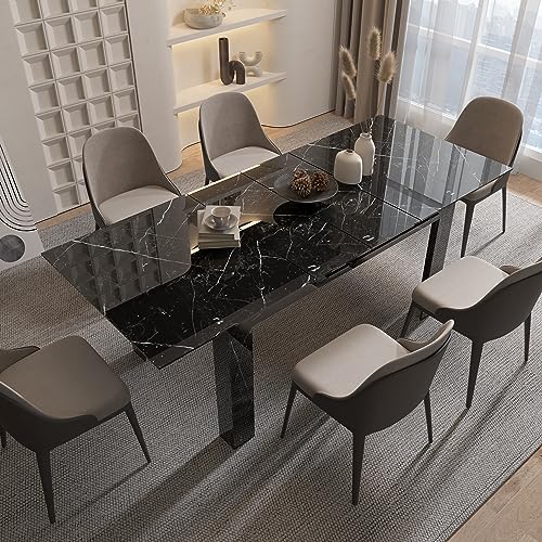 5-7.2FT Extendable Dining Room Table for 8-10, Modern Rectangular Expandable Transfomer Dining Room Table for Space-Saving Kitchen Small Space (High Glossy Black)