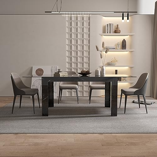 5-7.2FT Extendable Dining Room Table for 8-10, Modern Rectangular Expandable Transfomer Dining Room Table for Space-Saving Kitchen Small Space (High Glossy Black)