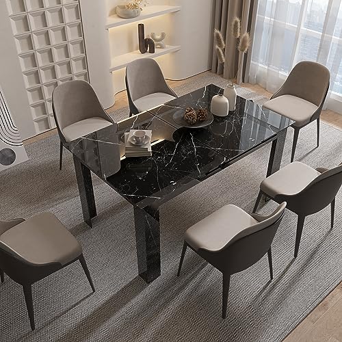 5-7.2FT Extendable Dining Room Table for 8-10, Modern Rectangular Expandable Transfomer Dining Room Table for Space-Saving Kitchen Small Space (High Glossy Black)