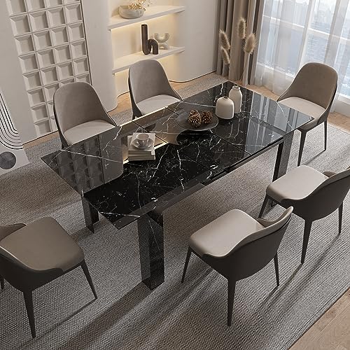 5-7.2FT Extendable Dining Room Table for 8-10, Modern Rectangular Expandable Transfomer Dining Room Table for Space-Saving Kitchen Small Space (High Glossy Black)