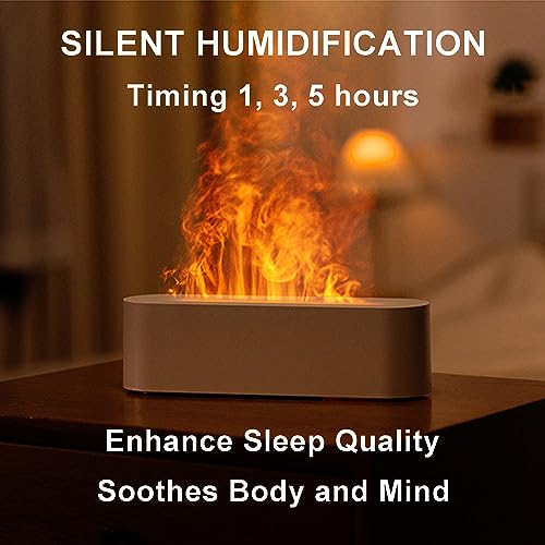 YALEDI Fireplace Flame Diffuser, Aromatherapy Essential Oil Diffuser, 150ml Cool Mist Ultrasonic Humidifier for Bedroom,Office,Home,Yoga, Timer & Auto Shut-Off, Colorful Night Light (White)