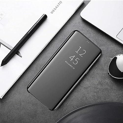 for Samsung Galaxy Note 10 Plus Case Clear View Makeup Mirror Flip Cover, Galaxy Note 10 Plus Phone Case with Kickstand Shockproof Protective Cover Galaxy Note 10 Plus Shell (Black)