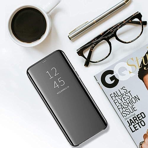 for Samsung Galaxy Note 10 Plus Case Clear View Makeup Mirror Flip Cover, Galaxy Note 10 Plus Phone Case with Kickstand Shockproof Protective Cover Galaxy Note 10 Plus Shell (Black)