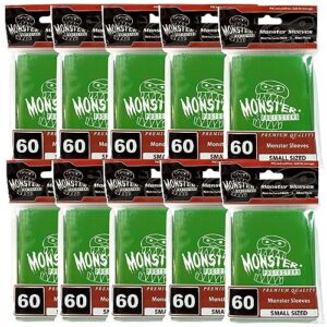 monster protector small size sleeves -600 pack glossy finish with monster logo - compatible with yugioh and other small sized gaming and collectible cards - clean, safe, secure storage & handling