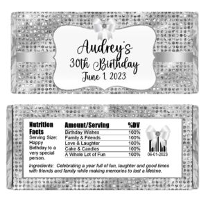 personalized candy wrappers for chocolate, birthday party favors, pack of 20 custom hershey bar labels (silver)