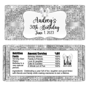 Personalized Candy Wrappers for Chocolate, Birthday Party Favors, Pack of 20 Custom Hershey Bar Labels (Silver)