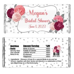 personalized candy wrappers for chocolate, floral party favors, pack of 20 custom hershey bar labels (coral)