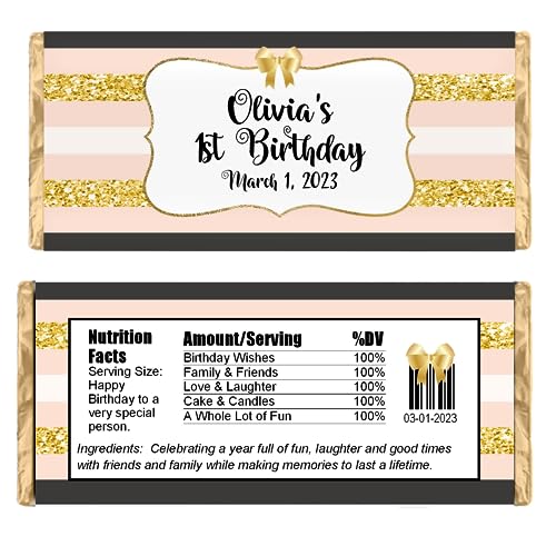 Personalized Candy Wrappers for Chocolate, Birthday Party Favors, Pack of 20 Custom Hershey Bar Labels