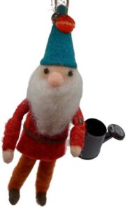 onholiday felt gnome in red shirt with watering can and ladybug hanging christmas tree ornament