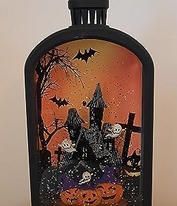 Gerson Lighted Halloween Water Lantern Snow Globe with Continuous Swirling Glitter - Haunted House Scene Ghosts Pumpkins