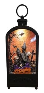 gerson lighted halloween water lantern snow globe with continuous swirling glitter - haunted house scene ghosts pumpkins