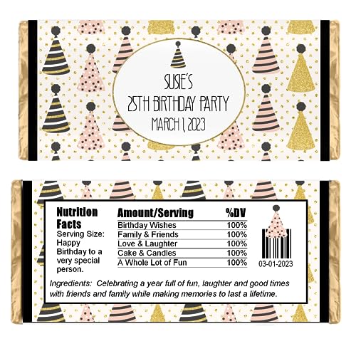 Personalized Candy Wrappers for Chocolate, Birthday Party Favors, Pack of 20 Custom Hershey Bar Labels