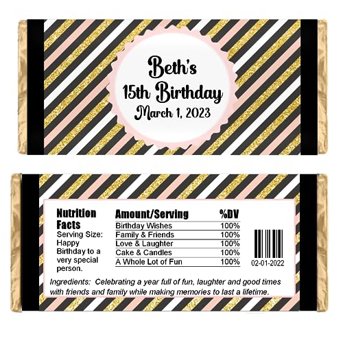 Personalized Candy Wrappers for Chocolate, Birthday Party Favors, Pack of 20 Custom Hershey Bar Labels