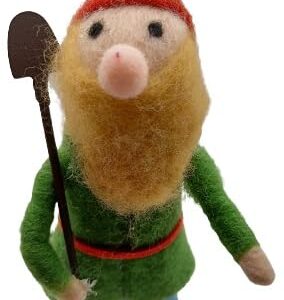 OnHoliday Felt Gnome in Green Shirt with Garden Shovel Hanging Christmas Tree Ornament