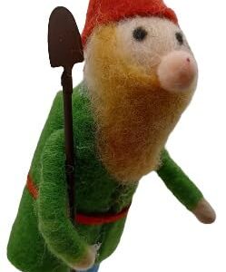 OnHoliday Felt Gnome in Green Shirt with Garden Shovel Hanging Christmas Tree Ornament