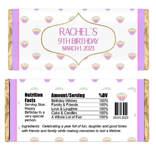 Personalized Candy Wrappers for Chocolate, Diamond Party Favors, Pack of 20 Custom Hershey Bar Labels