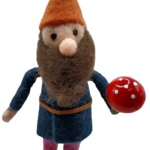 OnHoliday Felt Gnome in Dark Blue Shirt Holding Mushroom Hanging Christmas Tree Ornament