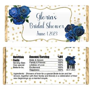 personalized candy wrappers for chocolate, floral party favors, pack of 20 custom hershey bar labels (blue)