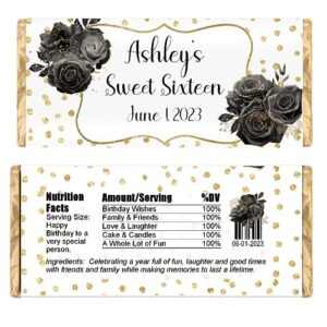 personalized candy wrappers for chocolate, floral party favors, pack of 20 custom hershey bar labels (black)