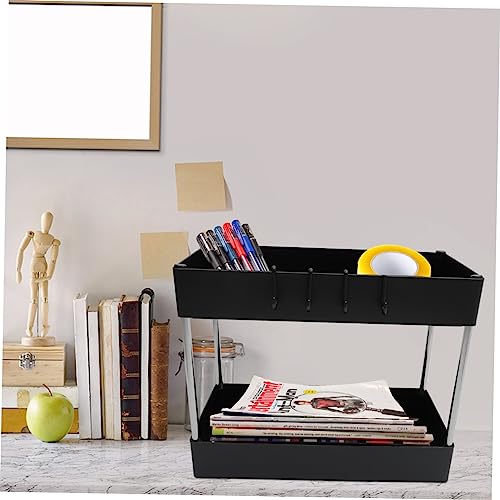 HOMSFOU 1Pc Double shelf plastic shelving plastic food containers desktop organizer shelf Makeup Container Holder under sink organizer 2 tier organizer stainless steel Kitchen Rack dishes