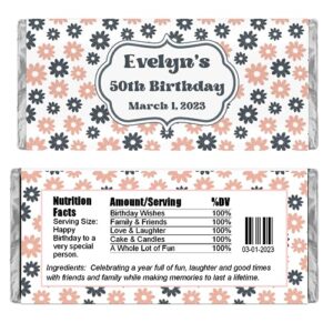 personalized candy wrappers for chocolate, cute daisy floral party favors, pack of 20 custom hershey bar labels